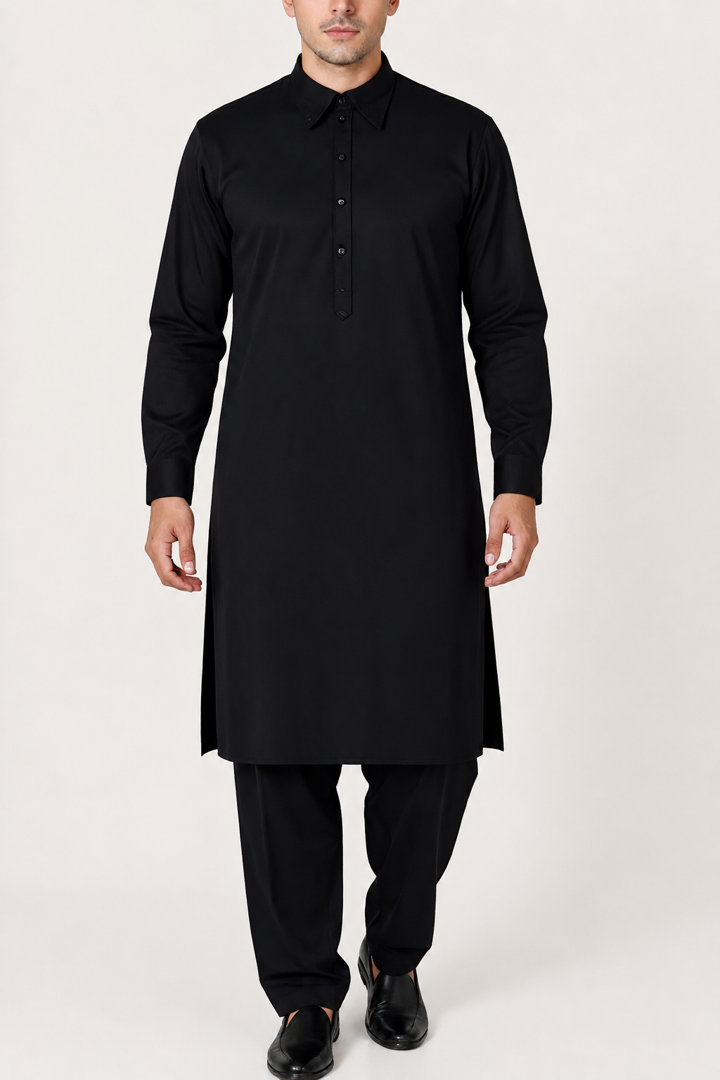 NIRAQ Men's Shalwar Kameez - Pure Black